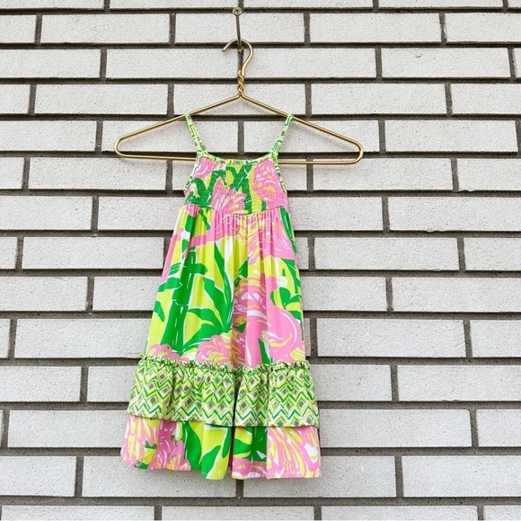 Lilly Pulitzer Target Girls Smocked Flamingo Dress Ruffle Hem - Picture 1 of 8